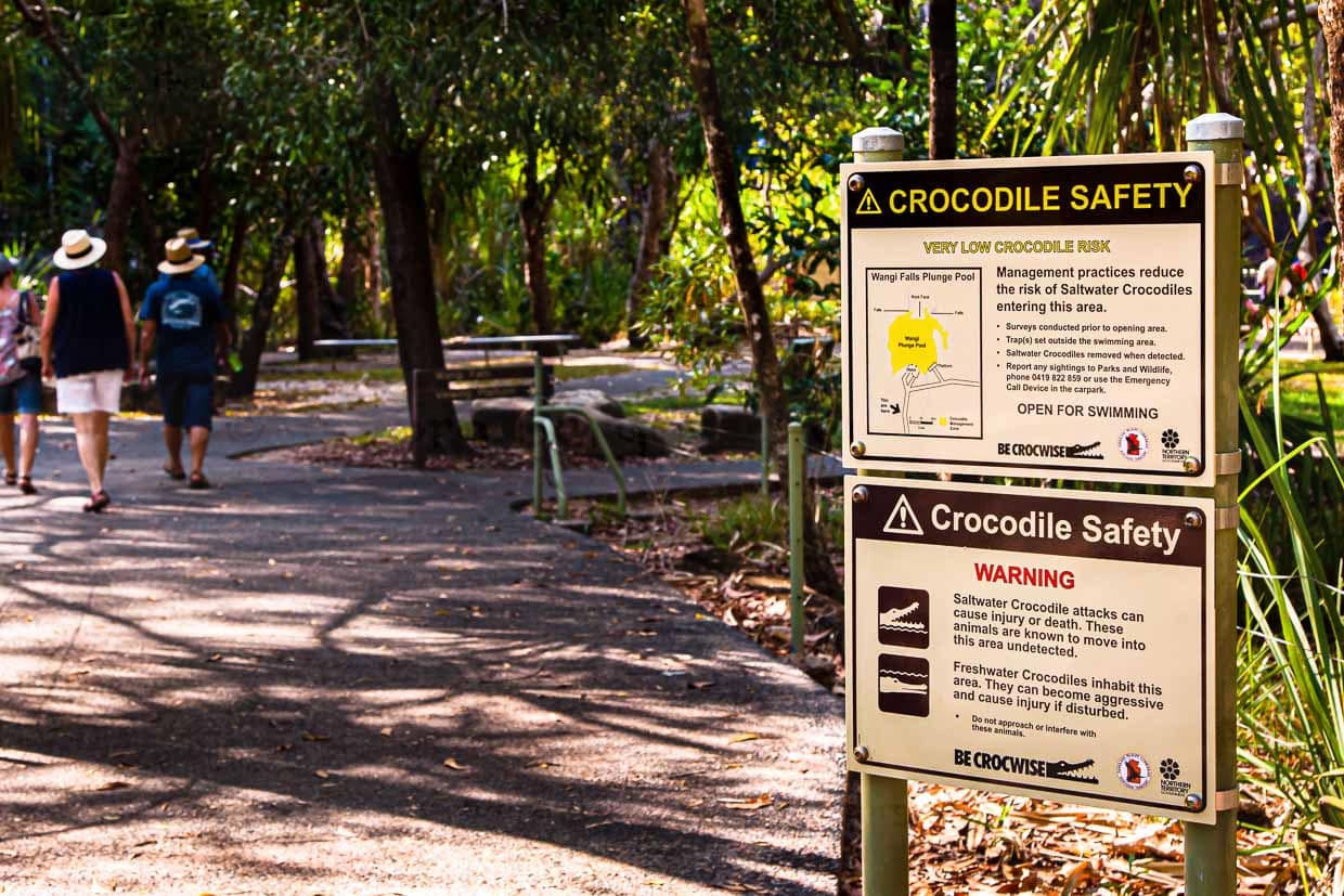 Sehr geringe Krokodilgefahr! Krokodilsicherheit wird groß geschrieben, wie hier an den Wangi-Fällen im Litchfield Nationalpark / © Foto: Georg Berg