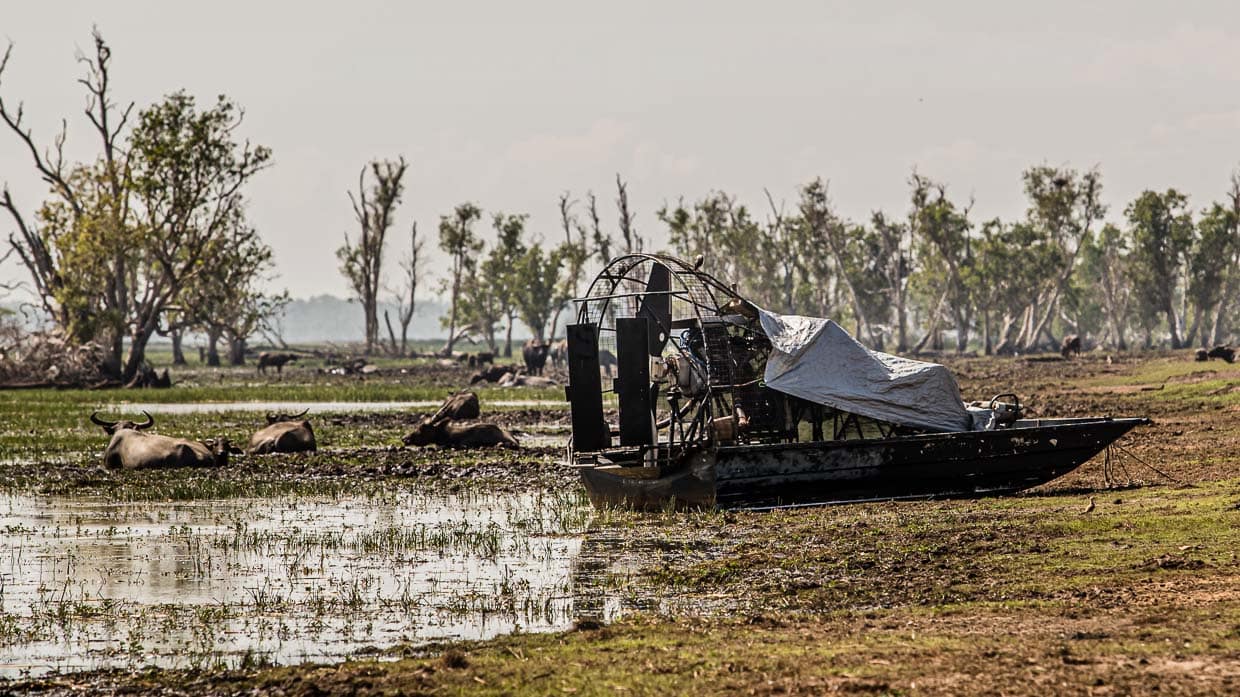 Ein Propellerboot ist für die Fortbewegung in Sümpfen ideal / © Foto: Georg Berg