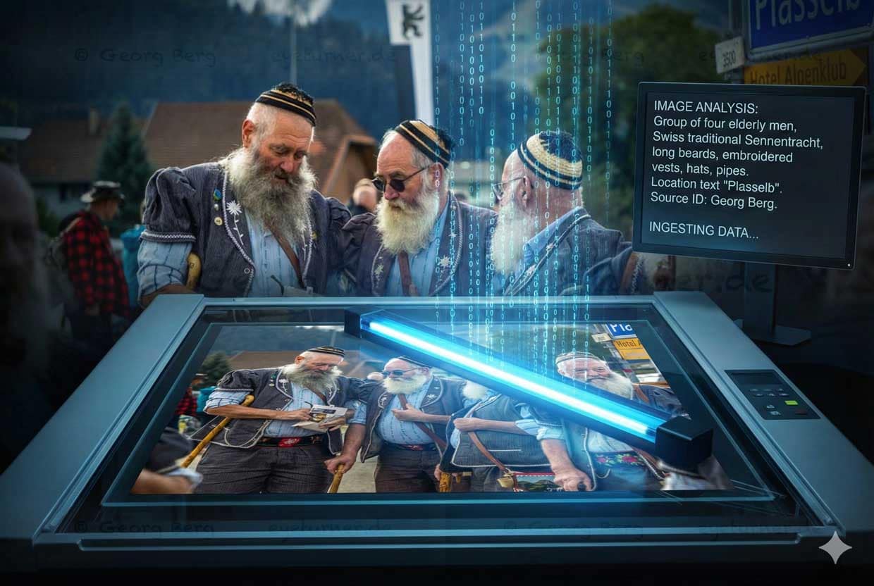 Bild einer echten Quelle wird als Datenstrom zu einem Trainingsdatenset [KI-generiert (gemini)]