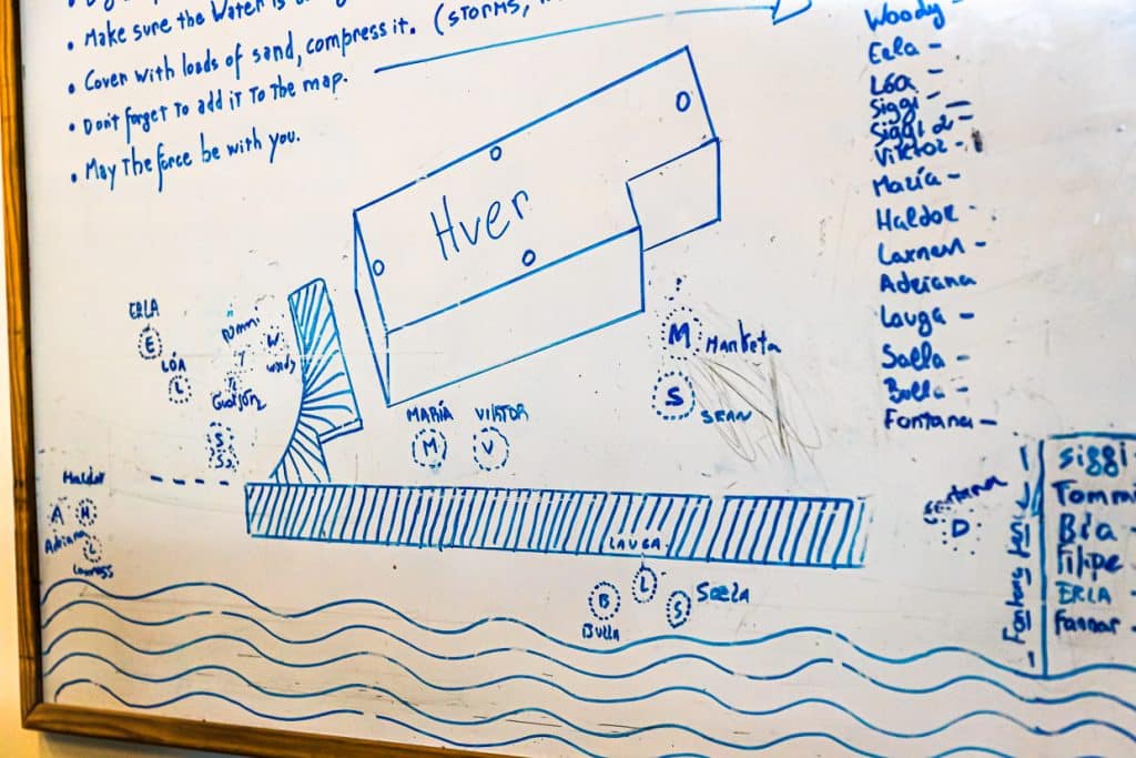 Lageplan für Hverabrauð am Seeufer von Laugarvatn. In den Sommermonaten bietet Fotana Bakery dreimal täglich Führungen an. Da sind viele Backstellen im heißen Sand nötig. Wann welches Erdloch mit einem Brottopf belegt wurde, wird auf einem Plan eingetragen / © Foto: Georg Berg