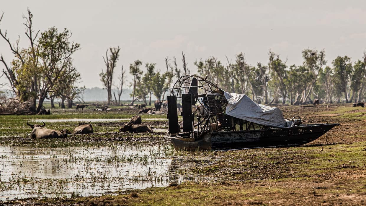 Ein Propellerboot ist für die Fortbewegung in Sümpfen ideal / © Foto: Georg Berg