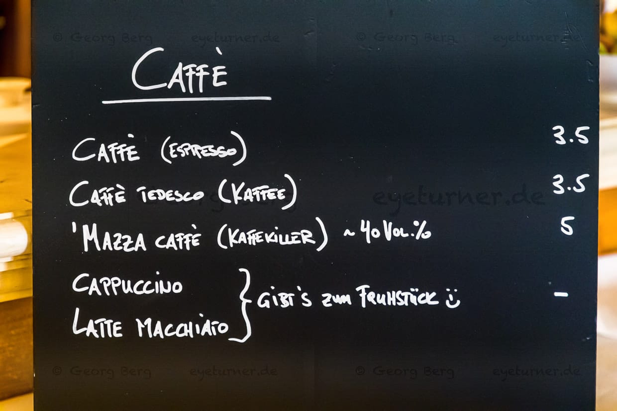 Im Hotel Mühle gibt es Cappuccino und Latte Macchiato nur zum Frühstück. Alles andere wäre zutiefst unitalienisch / © Foto: Georg Berg