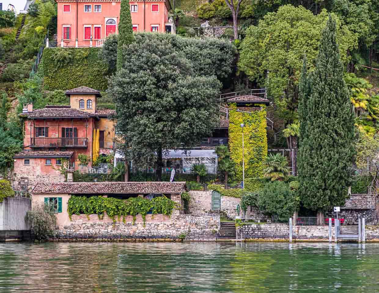 In Morcote liegt auch der Parco Scherer. Ein Skulpturenpark und botanischer Garten. Hier fast in Ufernähe steht ein zugewachsener Vogelturm. Heute eine Skulptur der besonderen Art, die an den Fang der Singvögel im Tessin erinnert