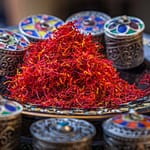 Safran zusammen mit marokkanischen Schmuckdosen / © Foto: Georg Berg