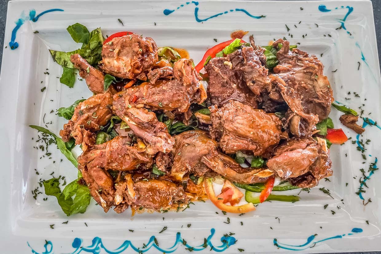 Specialty from Curaçao: Iguana ragout at the Blue View Sunset Terrace restaurant / © Photo: Georg Berg