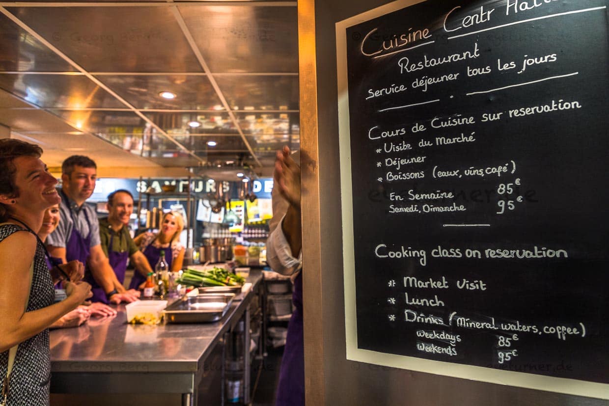 Restaurant Cuisine Centr’Halles von Jon Chiri. Der gebürtige Amerikaner bietet Kochkurse in kleinen Gruppen an. Die Workshops beginnen stets mit einem Rundgang über den Markt und dem Einkauf von frischen Produkten / © Foto: Georg Berg