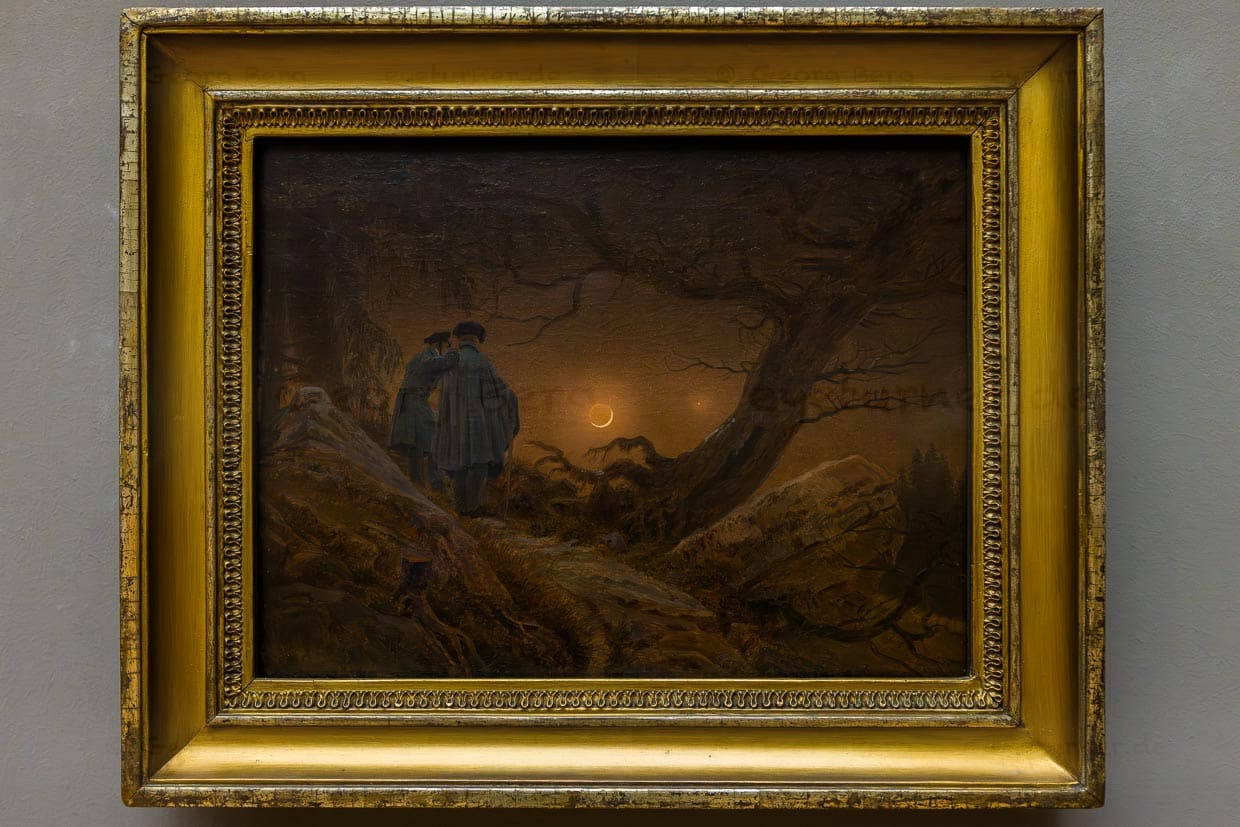 Gemälde von Caspar David Friedrich, Zwei Männer in Betrachtung des Mondes, 1819/1820, Albertinum Dresden / © Foto: Georg Berg