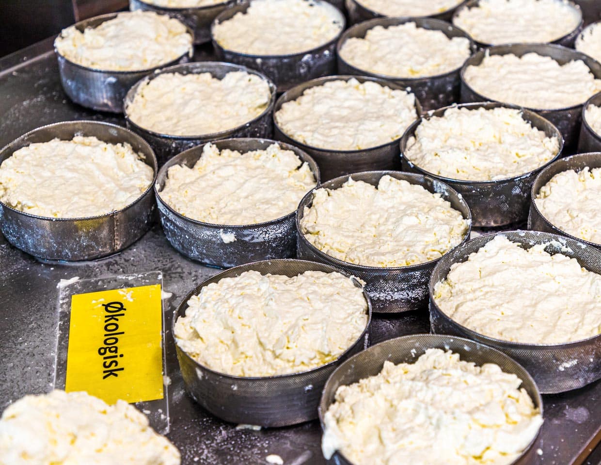 Rygeost ist ein Rauchkäse von der Insel Fyn in Dänemark. Vor dem Räuchern wird der Käsebruch zum Reifen in eine Form gefüllt / © Foto: Georg Berg