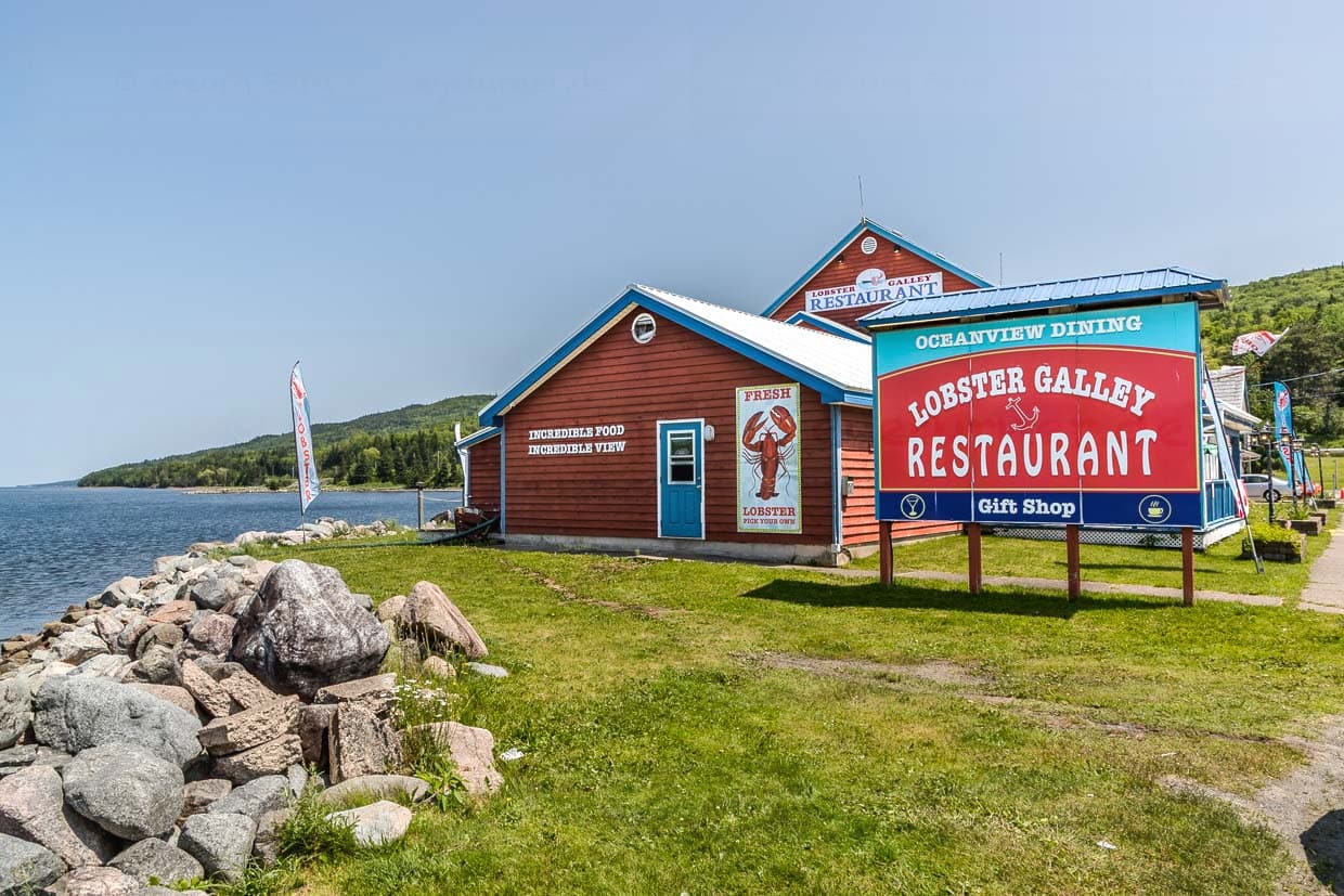 Lobster Galley Restaurant bietet frische Meeresfrüchte und Geschenkartikel am Cabot Trail, South Haven, Canada