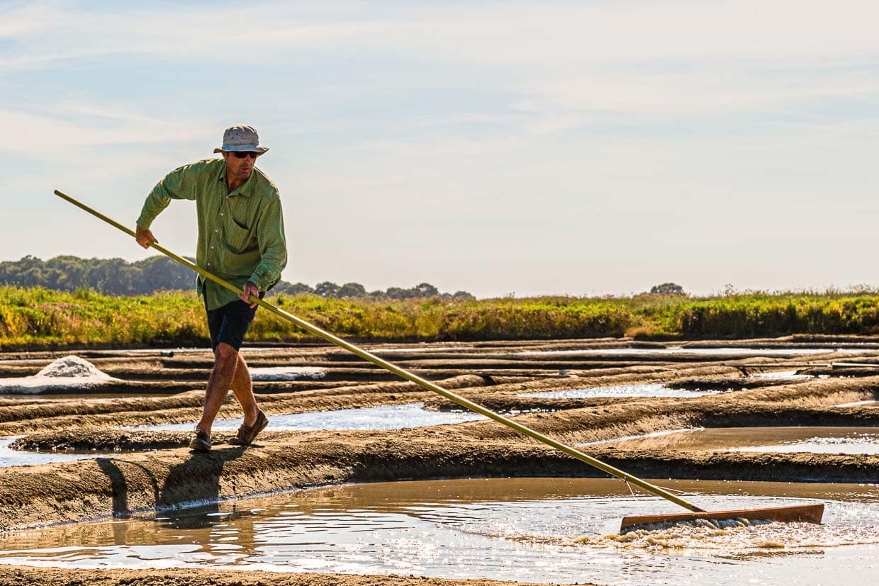 Bretagne Guerande: Salzbauer bei seiner täglichen Arbeit / © Foto: Georg Berg