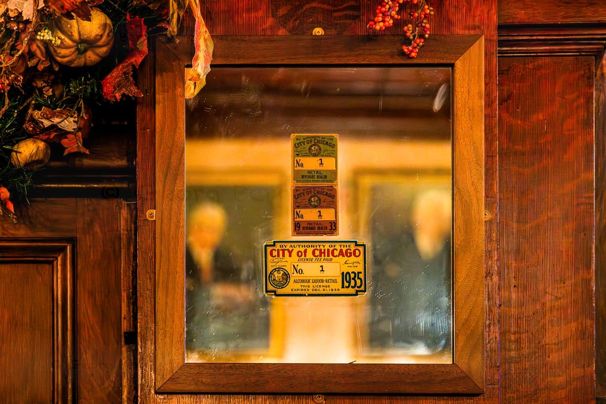 Lizenz Nummer 1 von 1935, City of Chicago. Nach der Prohibition erhielt das Restaurant Berghoff mit der Adams Brauerei in 17 West Adams Street mit der Adams Brauerei die erste Schanklizenz / © Foto: Georg Berg