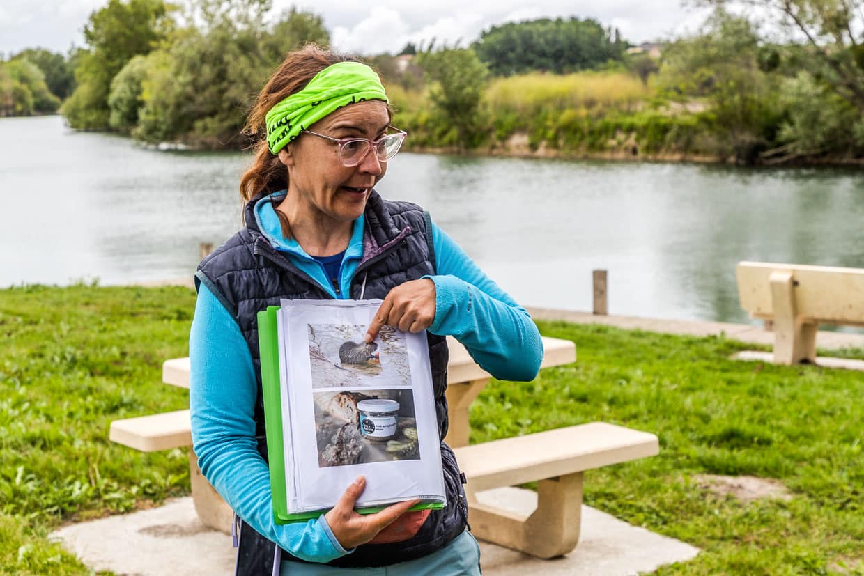 Pausen wie das Picknick werden genutzt, um die Reisegruppe über Besonderheiten entlang der Charente zu informieren, wie der hohe Bestand der investiven Nutrias im Fluss, dem die Einwohner mit der Verarbeitung der Tiere zu Rilette begegnen / © Foto: Georg Berg